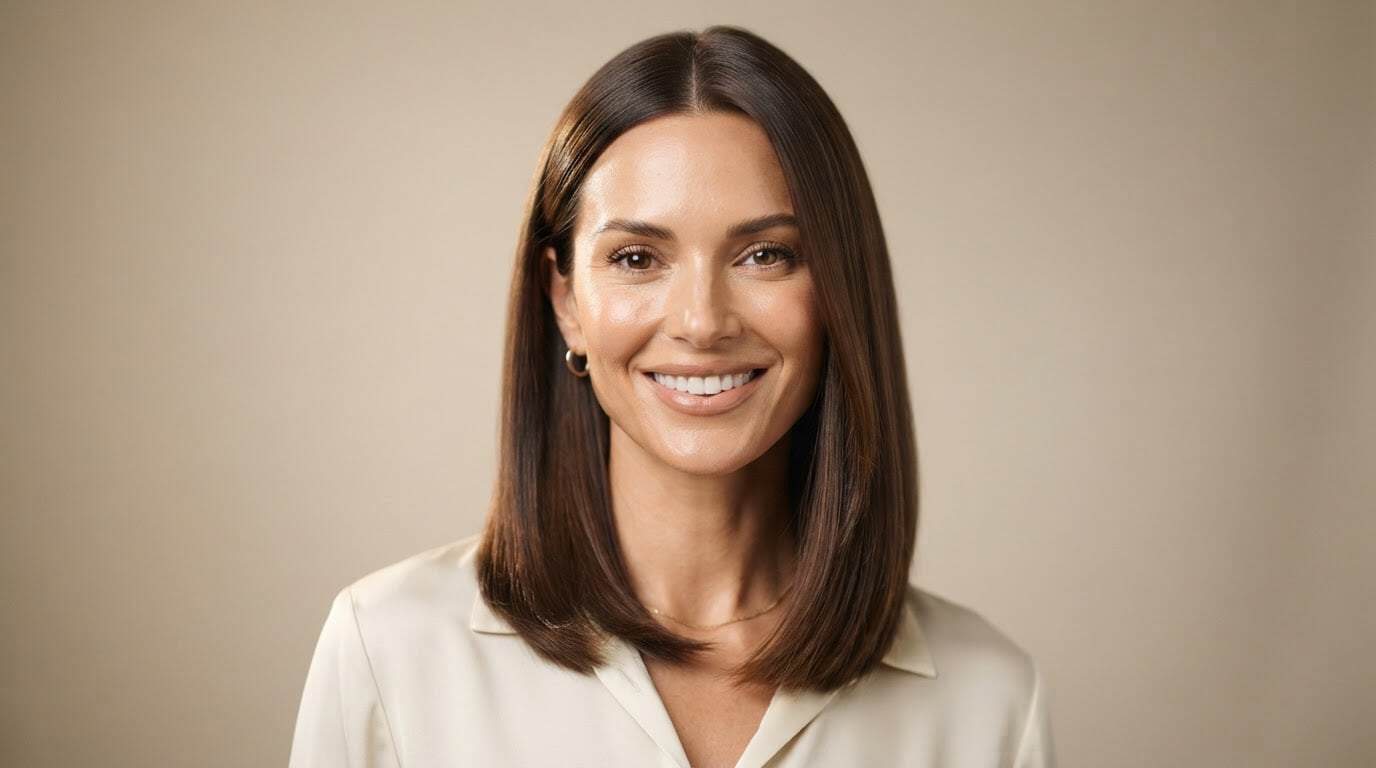 Woman with a sleek versatile shoulder-length hairstyle — best hairstyles for an oval face
